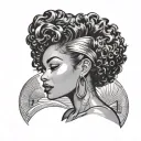 black pin up girl side profile Afro hair tattoo design idea