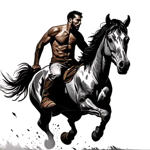 man suplexing a horse running tattoo design idea
