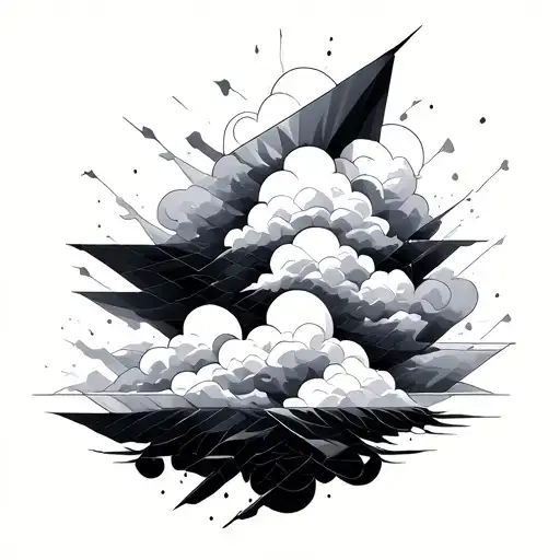 geometric design transforming into shading clouds  tattoo design idea