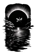 Japanese Rising Sun with a dragonfly landing tattoo design idea