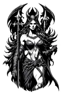 Morrigan Goddess of Death holding a spear tattoo design idea