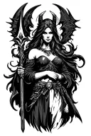 Morrigan Goddess of Death holding a spear tattoo design idea