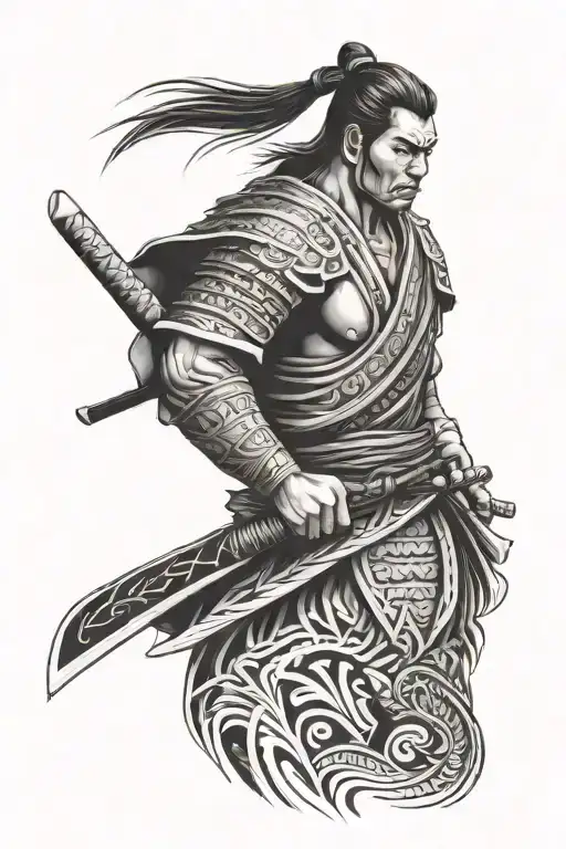 samurai in tribal samoan tattoo sleeve tattoo design idea