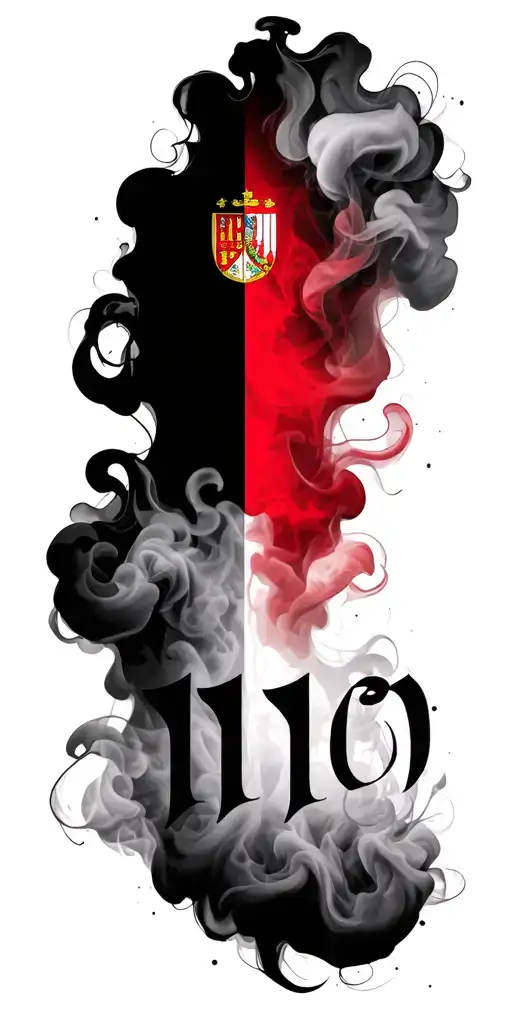 Albanian flag with smoke, time, number 1010, a heartbeat tattoo design idea
