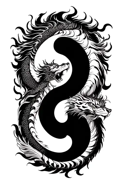 ying yang family tiger dragon martial arts tattoo design idea