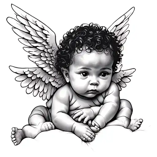 Black baby angel talking to another black baby angel tattoo design idea