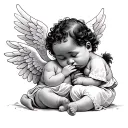 Black baby angel talking to another black baby angel tattoo design idea