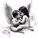 Black baby angel talking to another black baby angel tattoo design idea