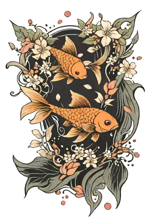 Goldfish and sakura petals with sea abstract tattoo tattoo design idea