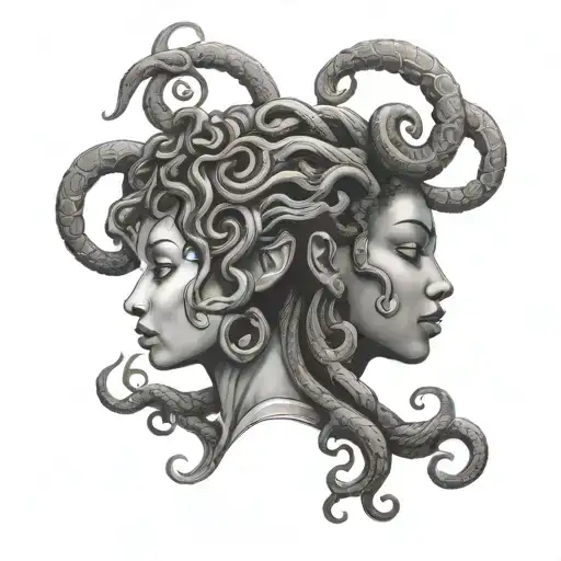 African American Medusa face profile holding hands tattoo design idea
