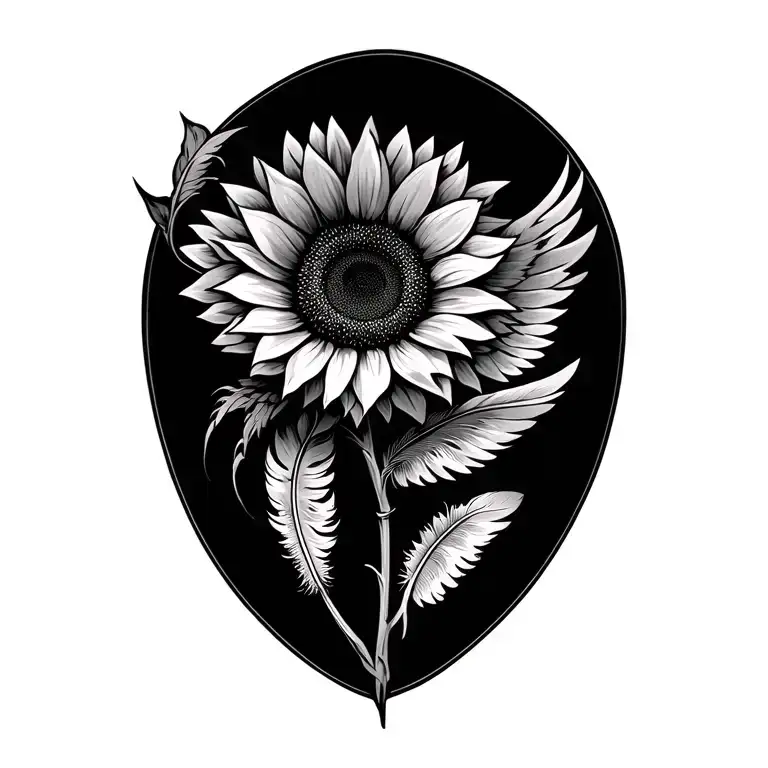 sunflower and two angel feathers tattoo design idea