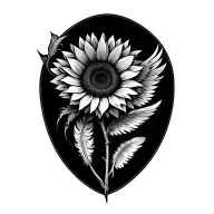 sunflower and two angel feathers tattoo design idea