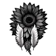 sunflower and two angel feathers tattoo design idea