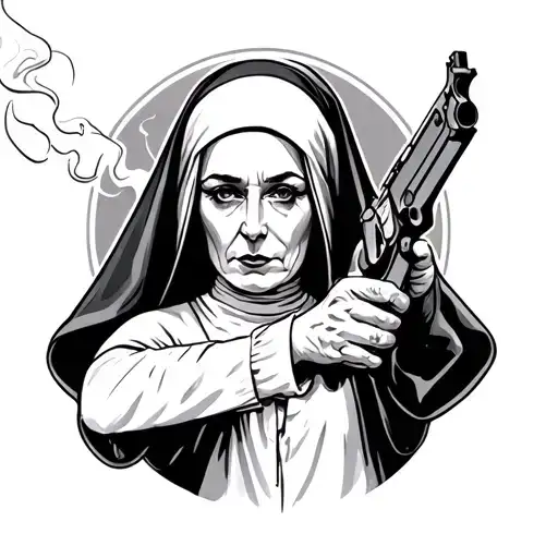 cigarette smoking nun holding a gun tattoo design idea
