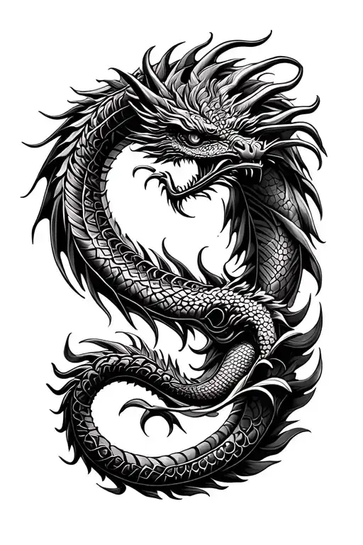 Polynesian style tattoo and dragon emerging tattoo design idea