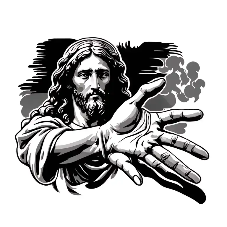 Jesus Christ extending hand tattoo design idea