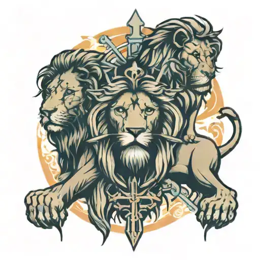 lion and jesus with cross in the middle3 tattoo design idea