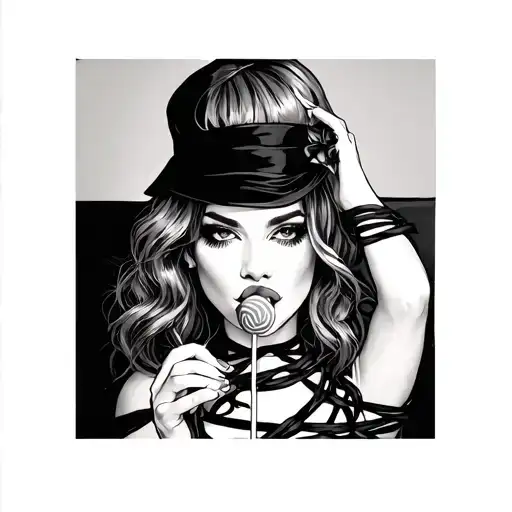 woman in bondage licking lollipop tattoo design idea