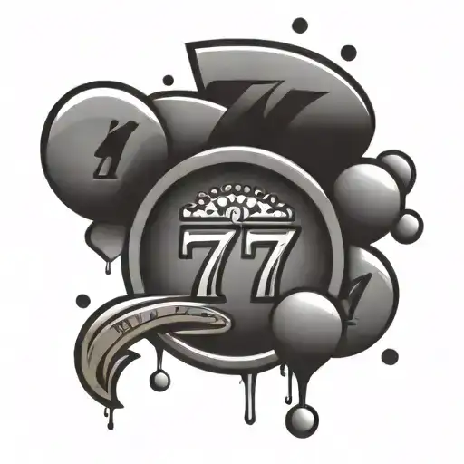 a casino font "777" with panchinko balls around it  tattoo design idea