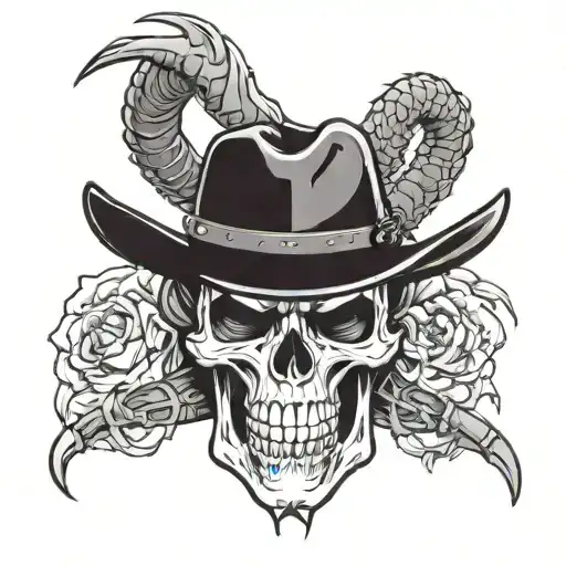 Dragon-headed hilt facing forward facing cowboy skull tattoo design idea