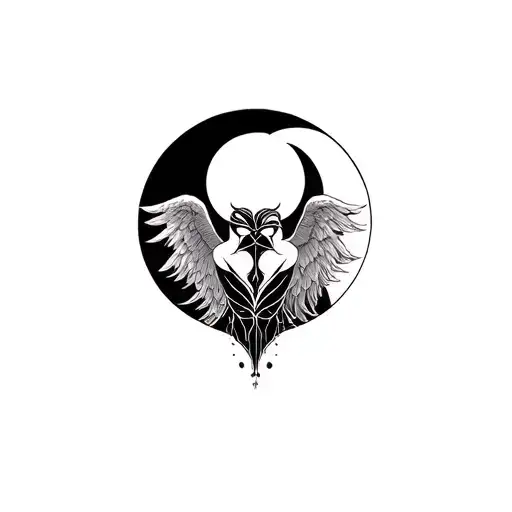  female angel and demon standing back to back tattoo design idea