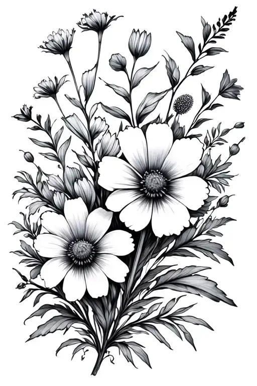 arrangement of wildflowers intertwined tattoo design idea