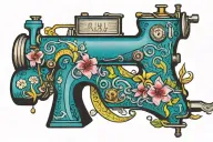 sewing machine palm tree wave rainbow plumeria hawaii tattoo design idea