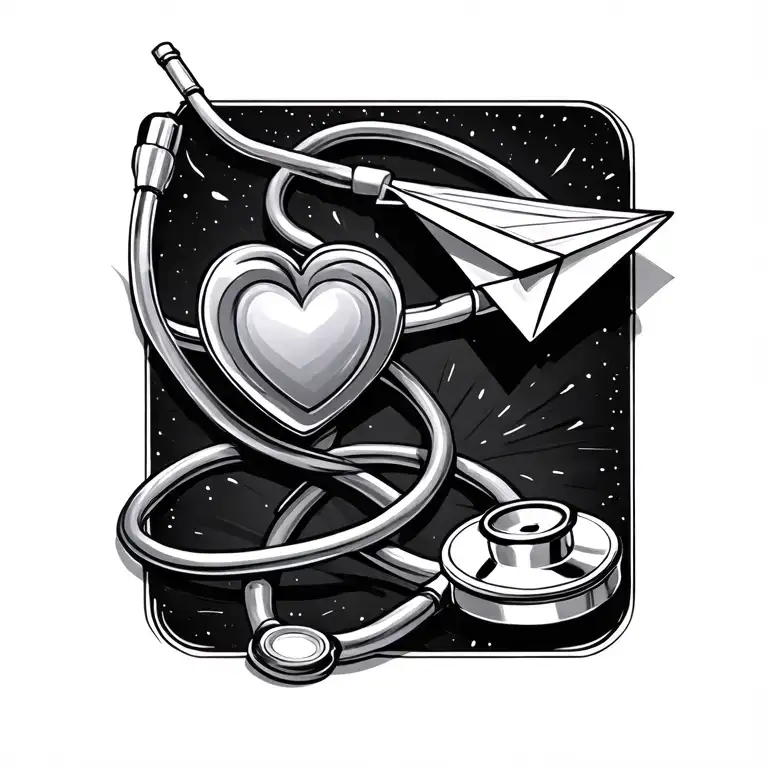 stethoscope paper airplane with heart tattoo design idea