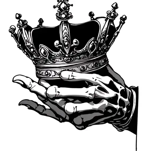 skeleton hand holding princess crown tattoo design idea