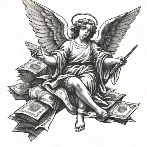 angel with money tattoo design idea