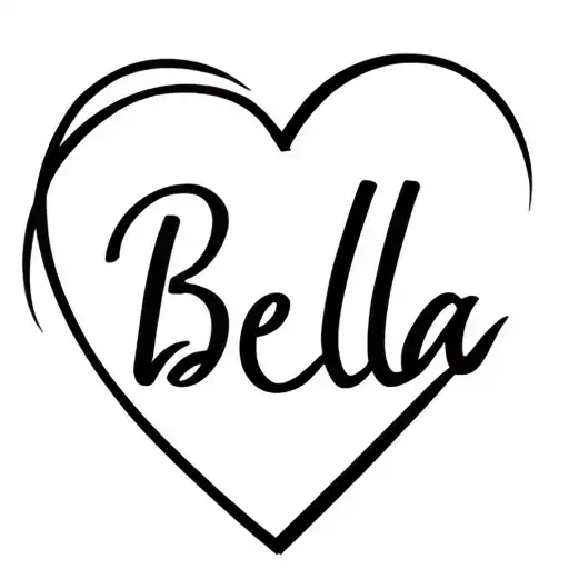 name bella in cursive diagonal in simple heart shape tattoo design idea