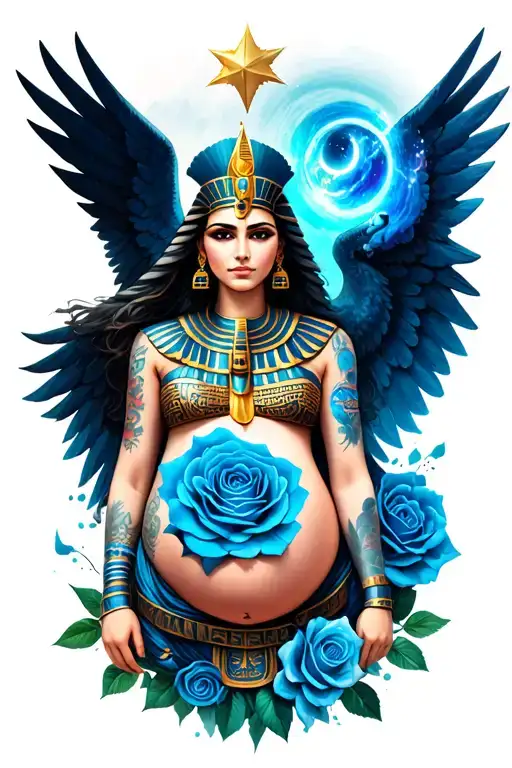 pharaoh, Goddess, Warrior with tattoos, Angel, Energy, Star, Galaxy, Love, Sex, Dez Eagle 9, pregnant, blue roses, ocean tattoo design idea