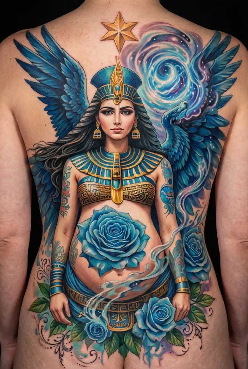 pharaoh, Goddess, Warrior with tattoos, Angel, Energy, Star, Galaxy, Love, Sex, Dez Eagle 9, pregnant, blue roses, ocean tattoo design idea