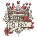 The name Ruby with a crown above the R and a Ruby diamond in the crown tattoo design idea