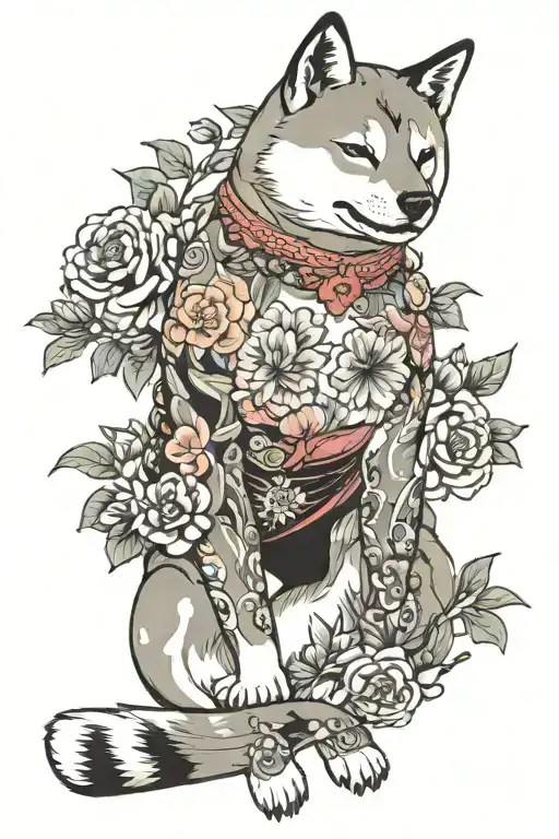 Shiba inu no clothes with mangos tattoo design idea