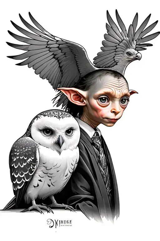 Harry Potter Dobby and hedwig  tattoo design idea