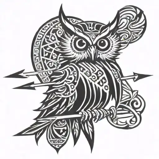 owl holding a forked spear tattoo design idea