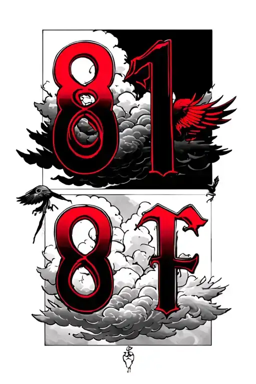 '81' and 'OTF' in red, clouds shadow, maybe a bird or something else tattoo design idea