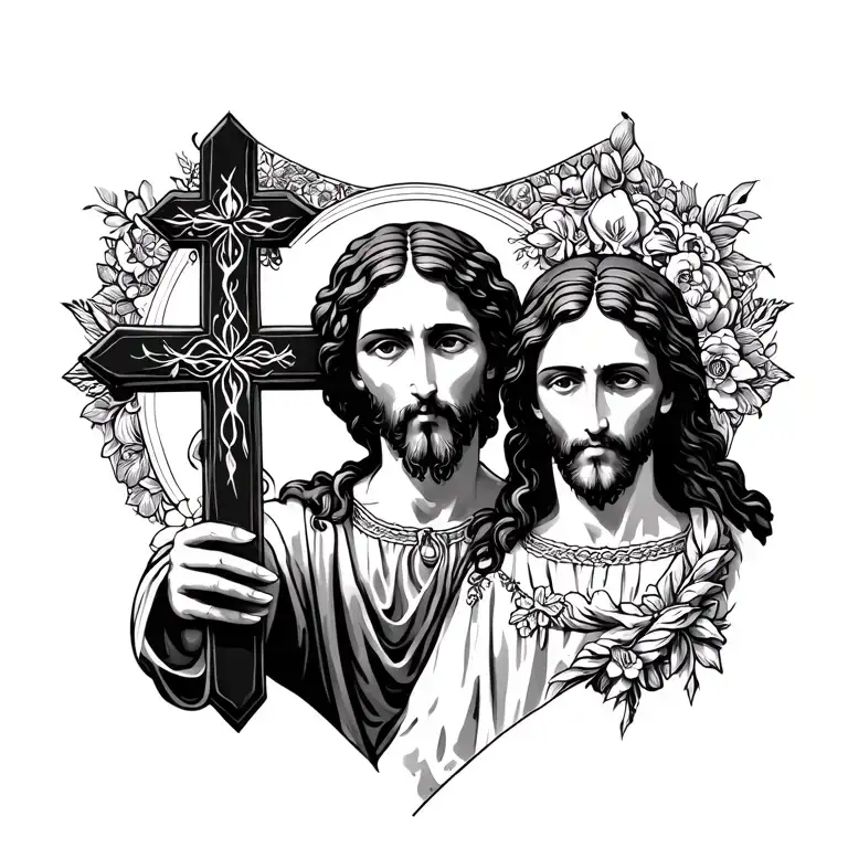 Cross And Jesus holding tattoo design idea