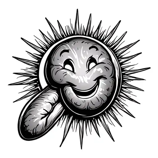 a happy kidney bean in the middle of a sun shining tattoo design idea