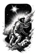 Outer space tattoo with exploding star and dead astronaut tattoo design idea