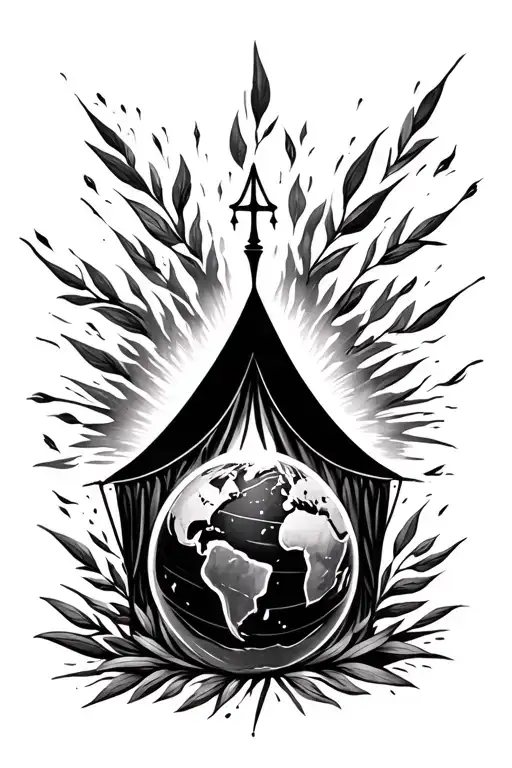 tent with exploding earth globe psalm 27 olive branch tattoo design idea
