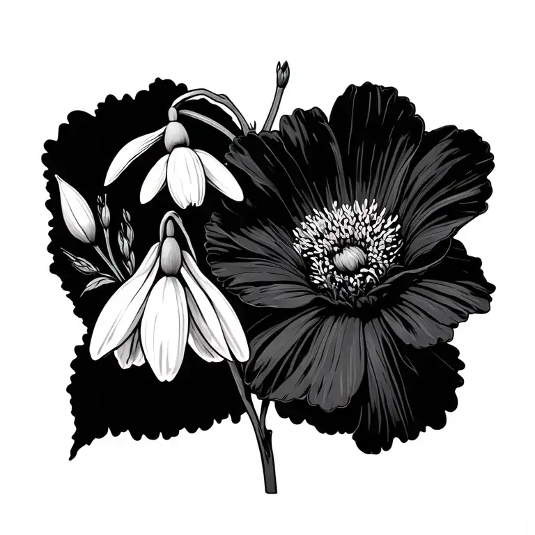 flower intertwined, January: Snowdrop; June: Honeysuckle; August: Poppy; and October: cosmos tattoo design idea