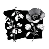 flower intertwined, January: Snowdrop; June: Honeysuckle; August: Poppy; and October: cosmos tattoo design idea