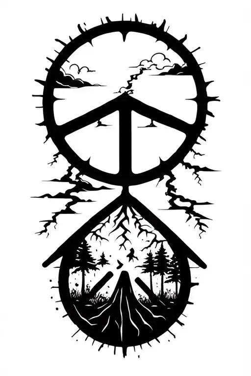 peace and lightining storm and time and nature. no clouds tattoo design idea