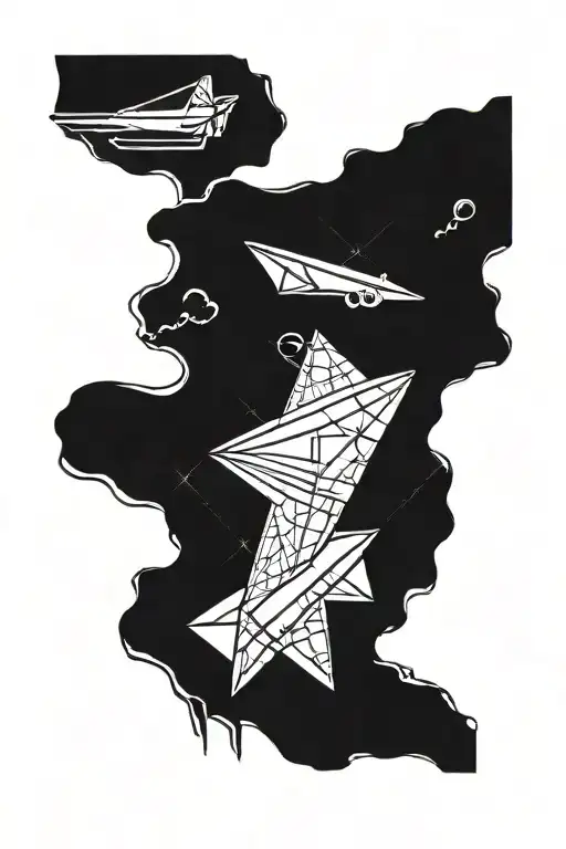 paper plane flying from aeroplane window looking tattoo design idea