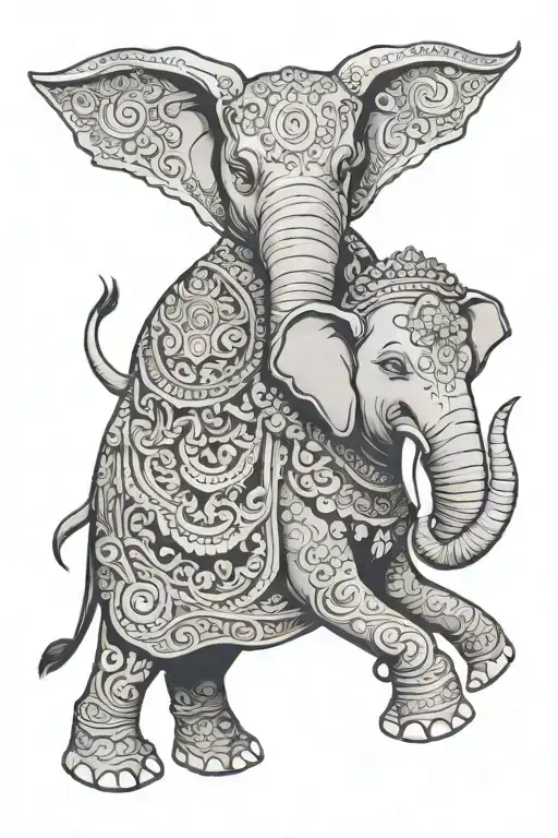 Thai elephant adorned with traditional tattoo design idea