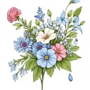 small bouquet including aster, morning glory, carnation and snowdrop tattoo design idea