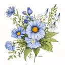 small bouquet including aster, morning glory, carnation and snowdrop tattoo design idea