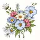 small bouquet including aster, morning glory, carnation and snowdrop tattoo design idea